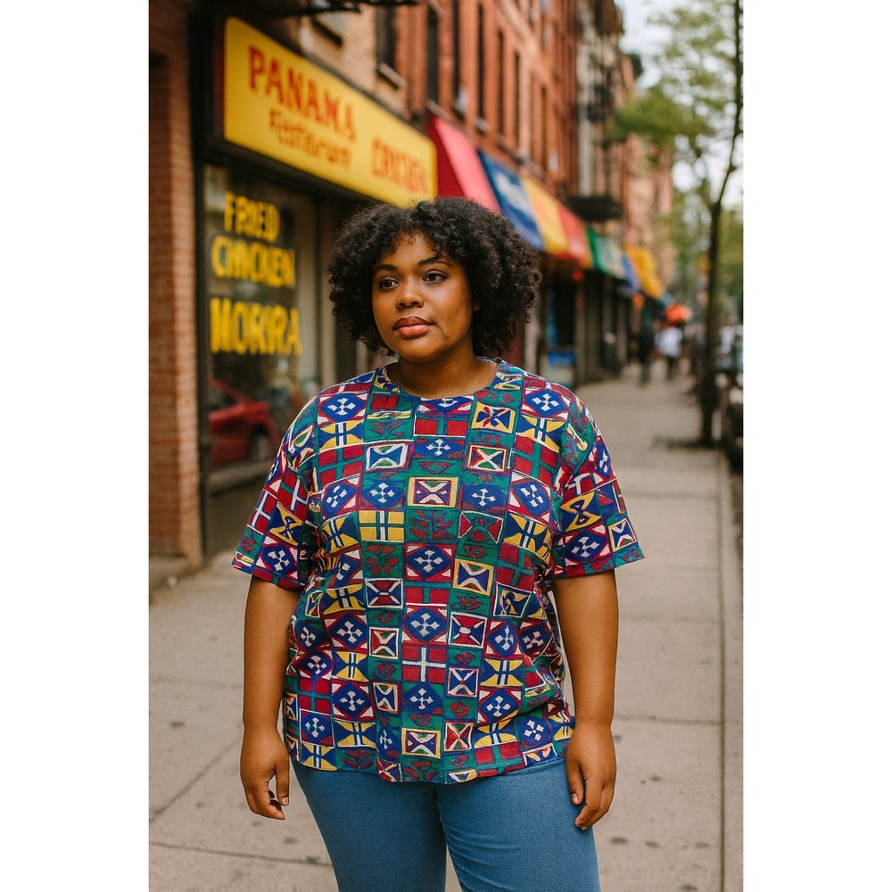 Vintage 90s Geometric Print T-Shirt Multicolor Graphic Tee Size 1X Streetwear